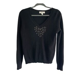 Nordstrom V-Neck Cashmere Sweater, Embellished Embroidered Black